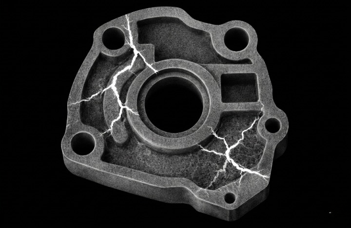 X-ray inspection highlights internal cracks and inclusions for quality assurance.