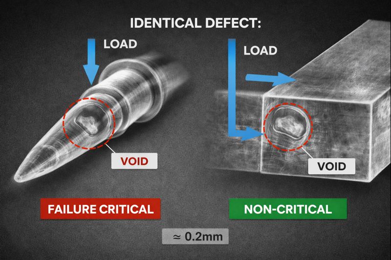 Identical defect overlaid with different load vectors in two components.