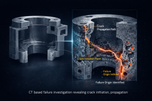 Industrial CT cross-section used by XRAY LAB to identify the root cause of structural failure through crack origin detection and internal defect analysis.