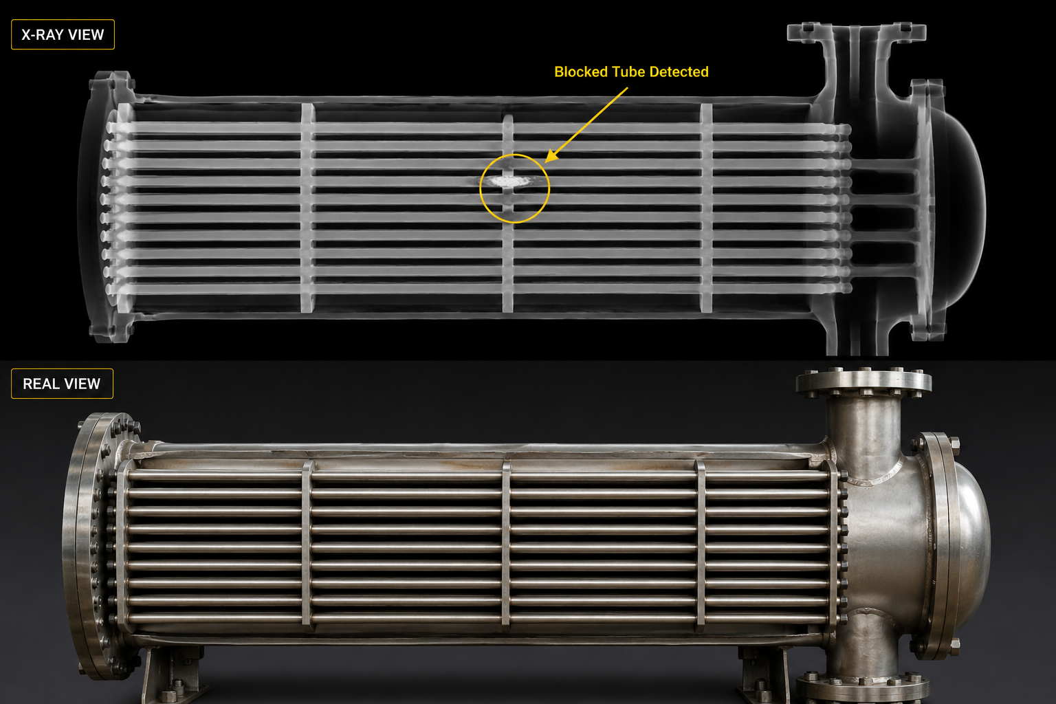 real heat exchanger assembly and industrial X-ray inspection