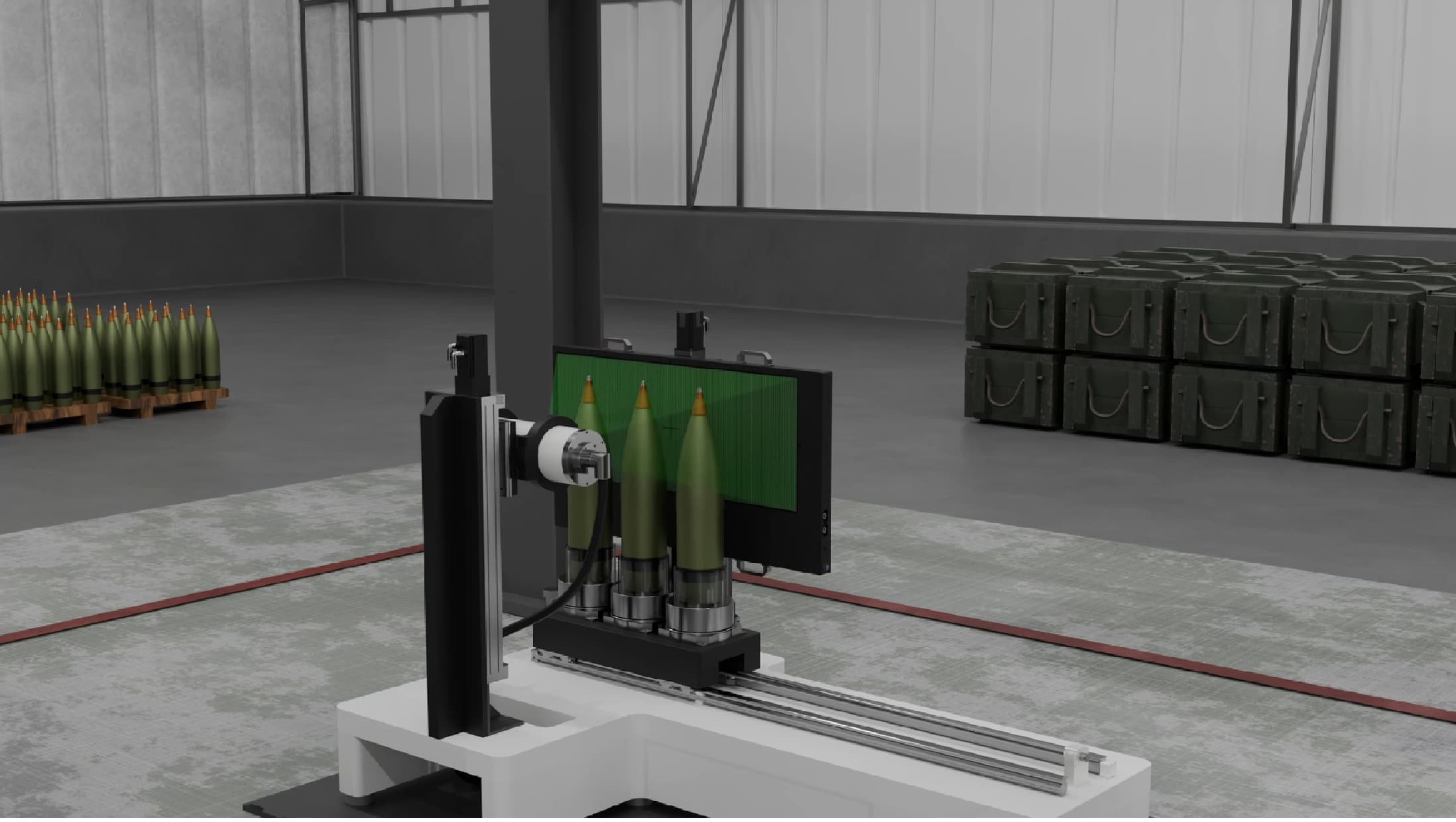 Inspection setup for multi-spindle CT scanning of three artillery shells