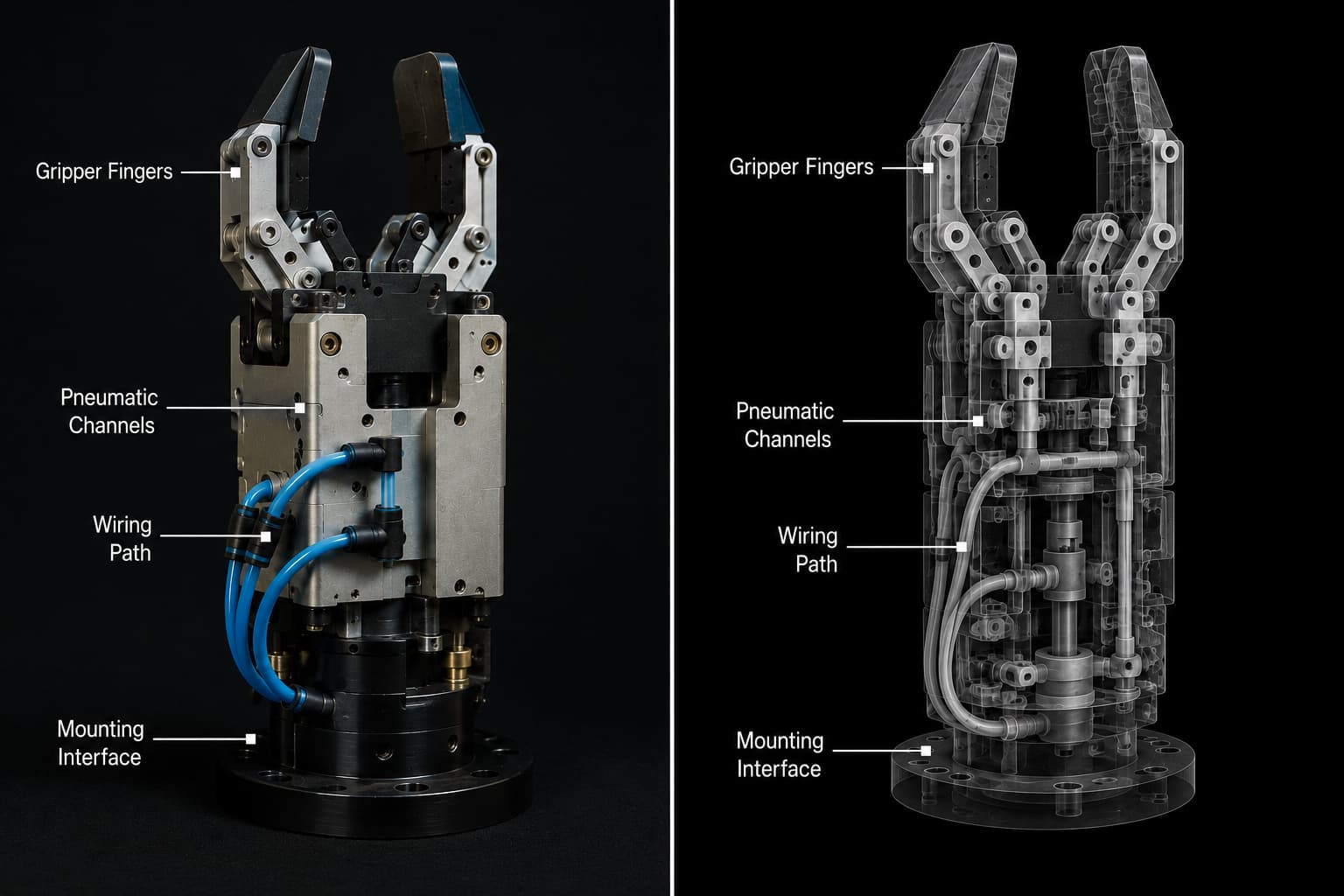 side-by-side view shows how CT inspection of a robotic gripper