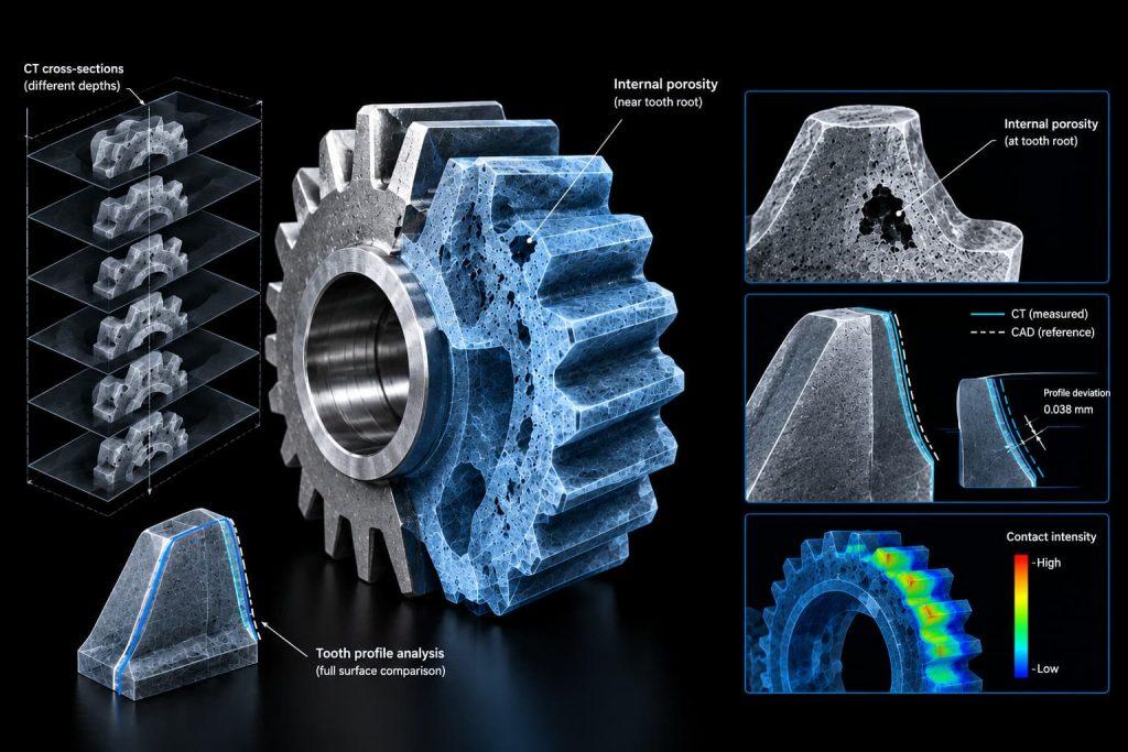 Conceptual visualization of CT-based gear inspection